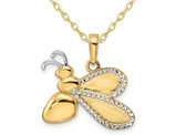 14K Yellow Gold Bee Charm DIamond-Cut Pendant Necklace and Chain